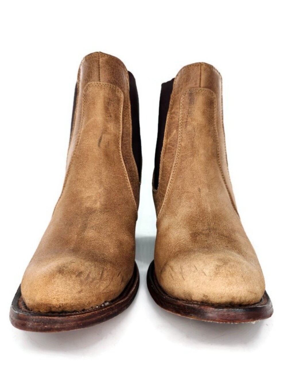 Circle G Corral Tan Distressed Leather Side Panels Western Heel Ankle Boots - Picture 3 of 15